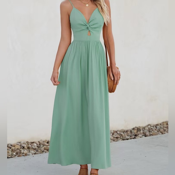Cupshe Blue Front Twist & Keyhole Maxi Dress - Mint - Medium - Picture 1 of 16